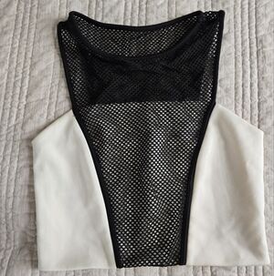 Express Black and White Mesh Women's Top